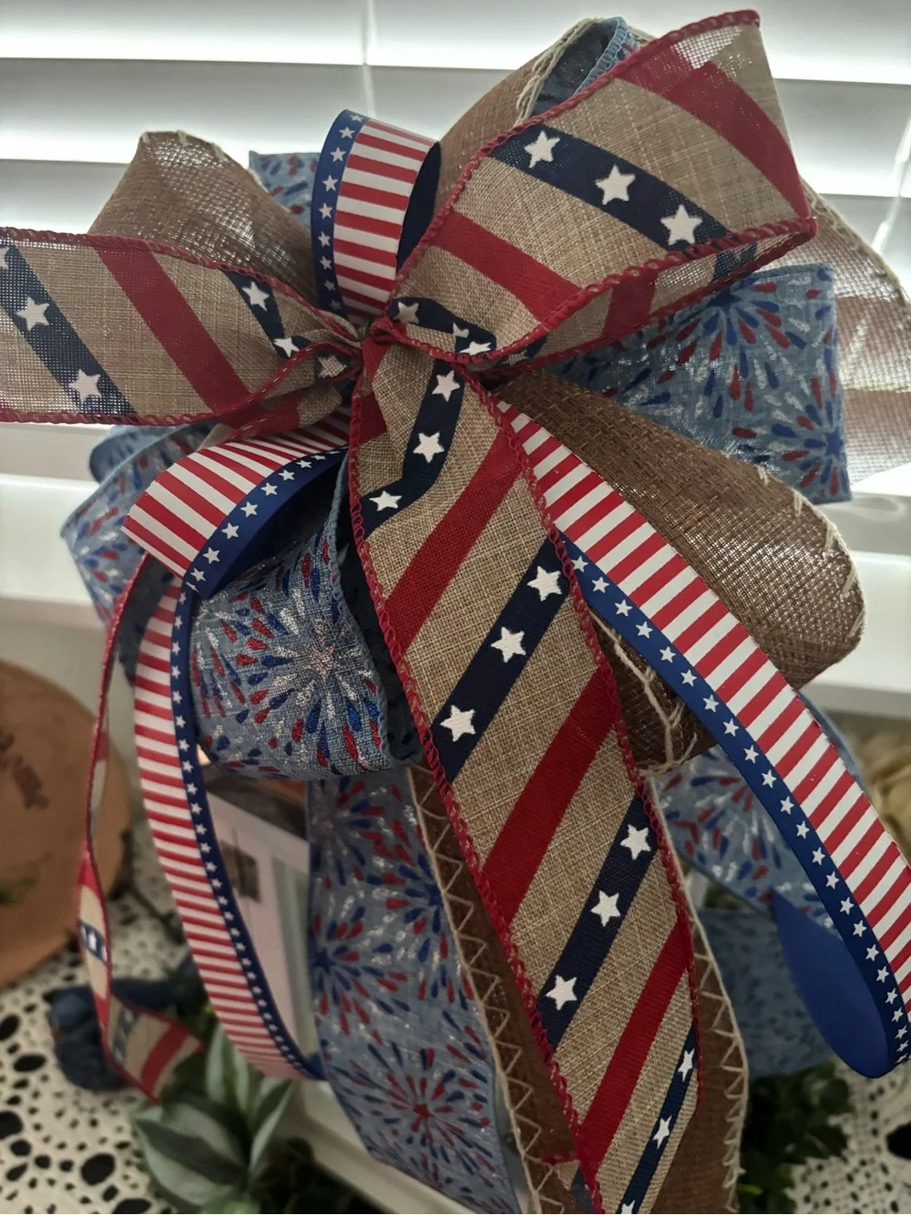 Patriotic Bow Lantern 4th July Red, White Blue Wreath Bow Multi ColorFinal Sale